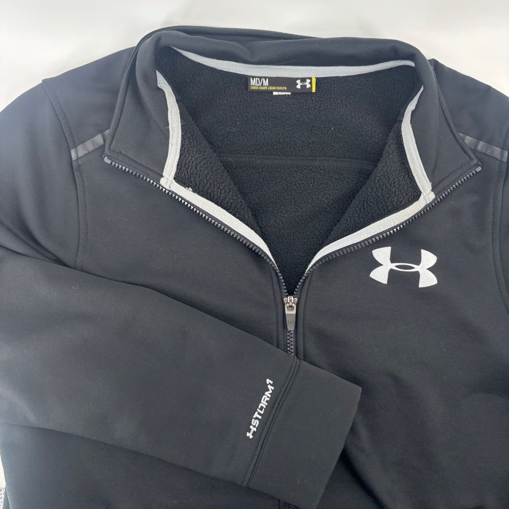Under Armour Storm1 Jacket Youth Medium Black Full Zip Fleece Water Resistant